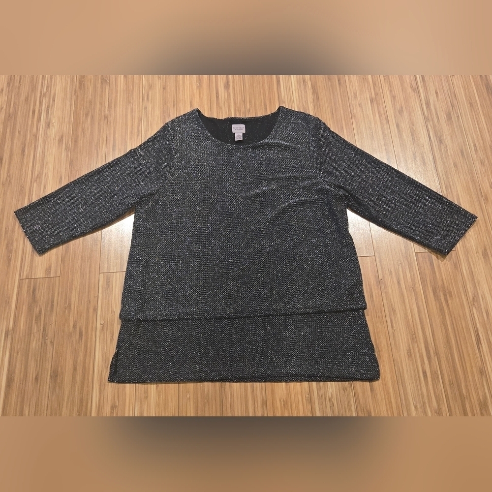 NWOT Chicos Easywear Black Sparkly Long Sleeve Top